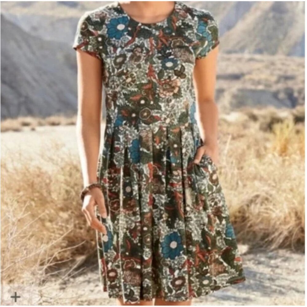 Peruvian Connection Wanderlust Dress Womens Medium Short Sleeve Retro Floral